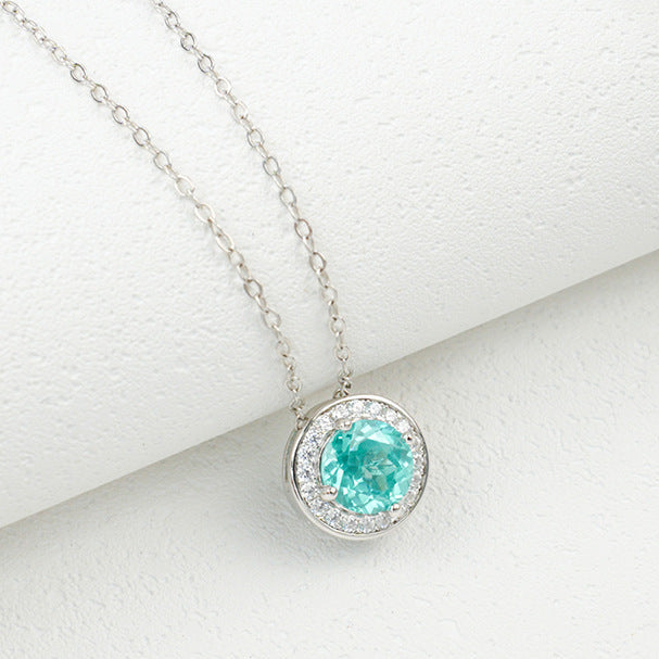 925 Sterling Silver Paraiba Green Garnet Round Pave Choker Necklace, Cool-Tone - Photo 1