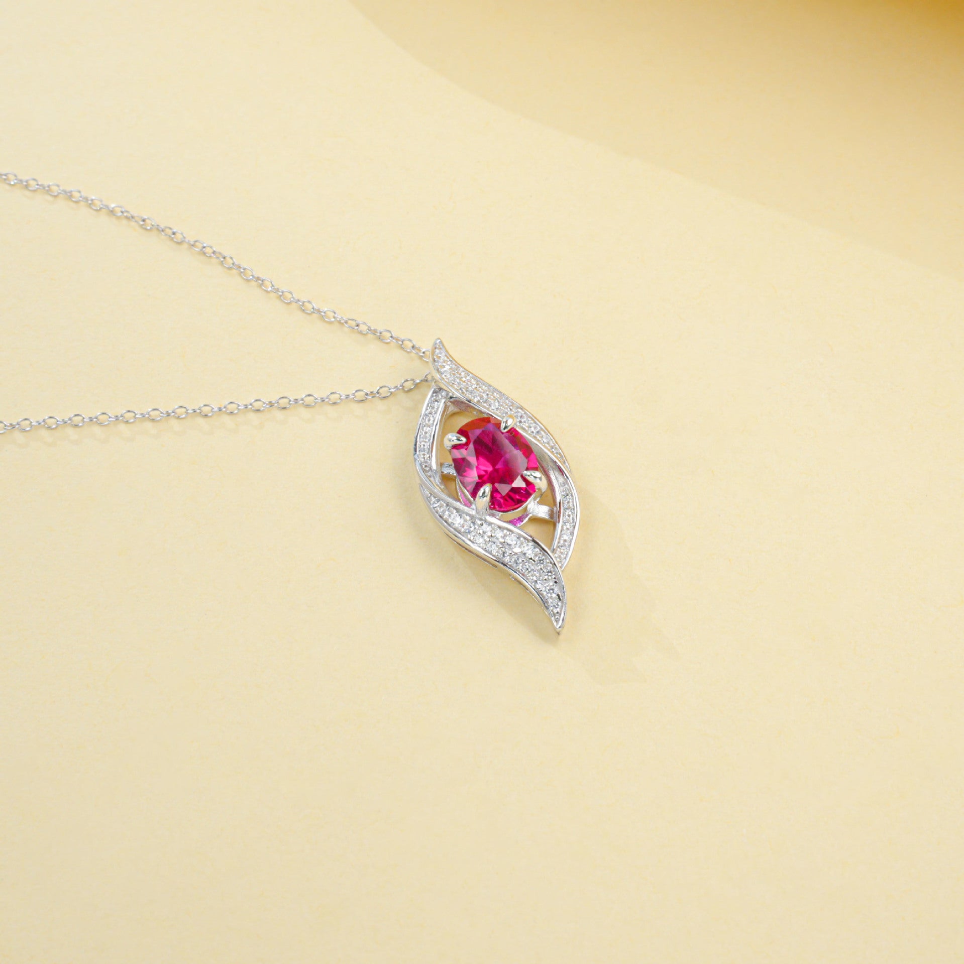 S925 Sterling Silver Lab Ruby Teardrop Pendant Choker Necklace, Minimalist Versatile - Photo 4