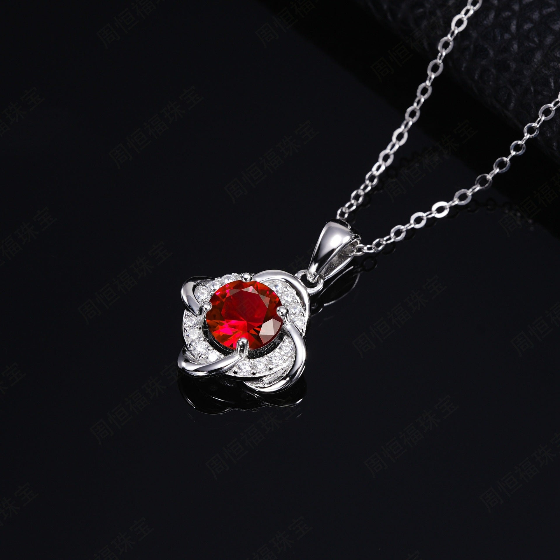 Premium S925 Silver Diamond Lab Ruby Sterling Pendant, Simple Birthday Gift - Photo 3
