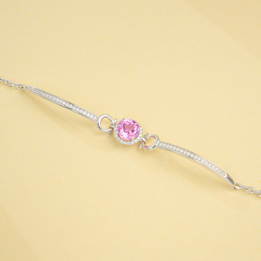 S925 Sterling Silver Lab Padparadscha Bracelet, Minimalist Versatile Bestie - Photo 2