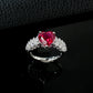 S925 Sterling Silver Lab Pigeon Blood Ruby Heart Pave Closed Ring, Engagement Premium for Women - Photo 4