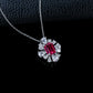 Flower Halo Pendant S925 Silver Pigeon Blood Ruby Centre Teardrop Stone Radiant Prong, Evening Gift - Photo 3