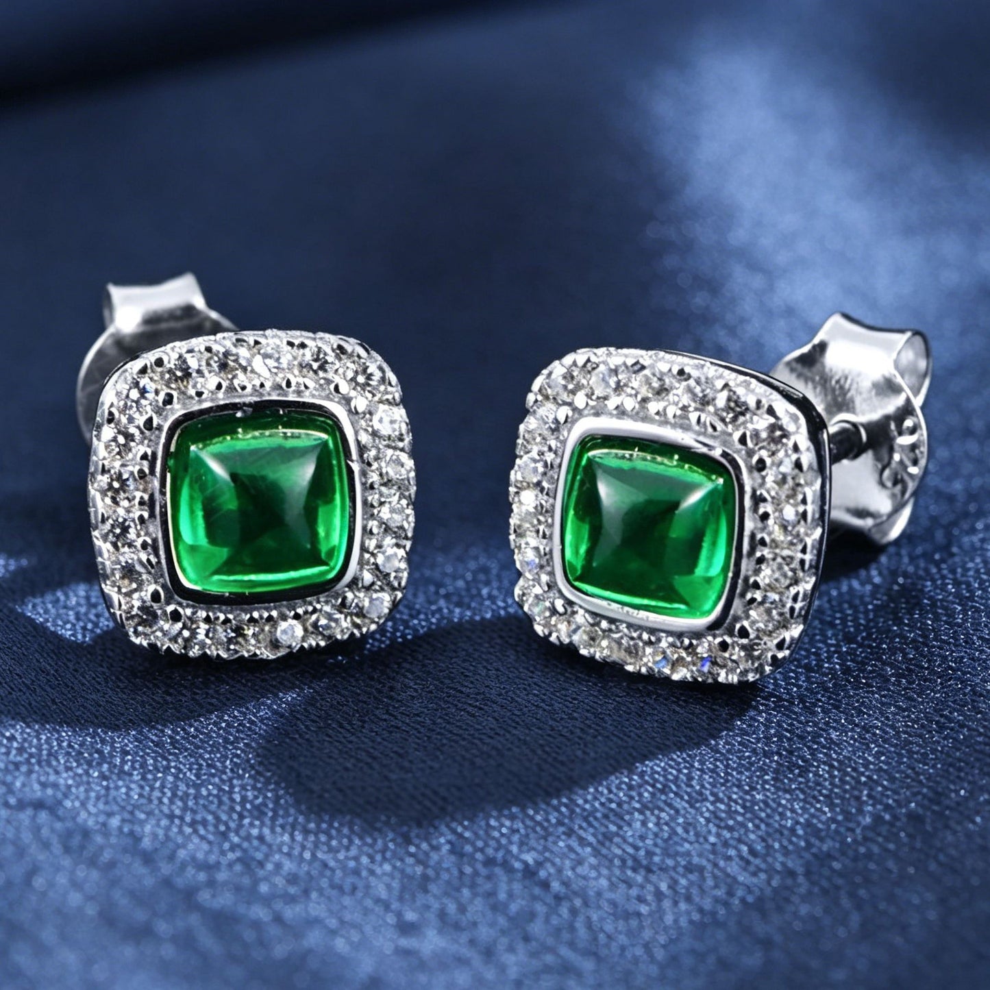 S925 Sterling Silver Lab Emerald Earrings, Premium - Photo 2