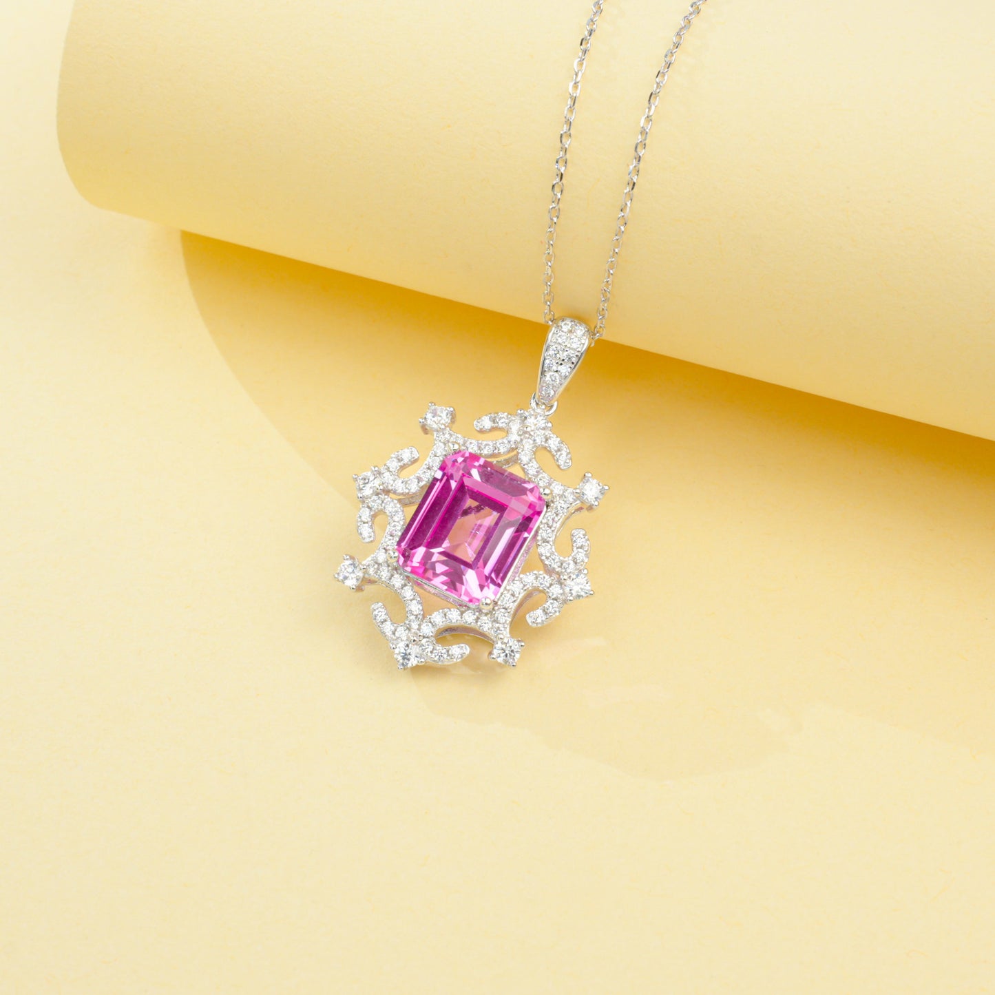 S925 Sterling Silver Lab Padparadscha Necklace, Elegant Minimalist - Photo 3