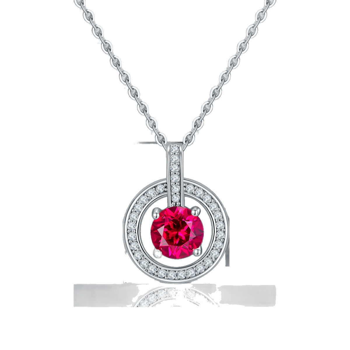S925 Sterling Silver Lab Ruby Necklace, Design Vintage Round - Photo 4