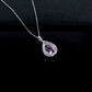 S925 Silver Pear Teardrop Lab Pink Gemstone Halo Necklace, Evening Pendant Birthday - Photo 4