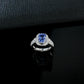 S925 Sterling Silver Cornflower Lab Sapphire Halo Adjustable Open Ring, Vintage Premium - Photo 2