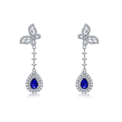 Lab Sapphire S925 Silver Butterfly Stud Earrings, Vintage Premium Princess - Photo 5