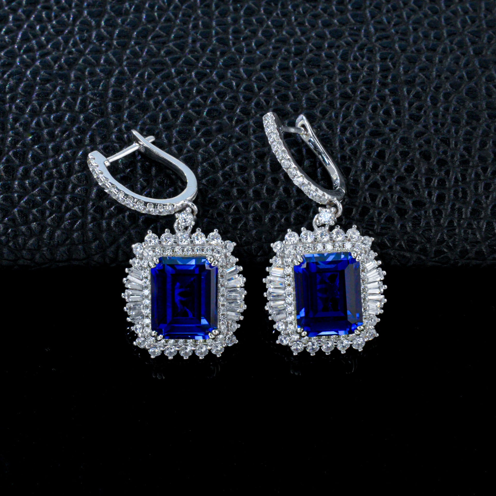 S925 Silver Royal Blue Lab Sapphire Long Drop Earrings, Premium Bold - Photo 2