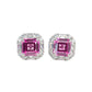 S925 Silver Lab Pink Sapphire Stud Earrings Full Diamond Halo, Anniversary Gentle Versatile - Photo 5