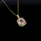 Vintage Palace Style Lab Pink Sapphire Square Plate Full Diamond Halo Necklace - Photo 3
