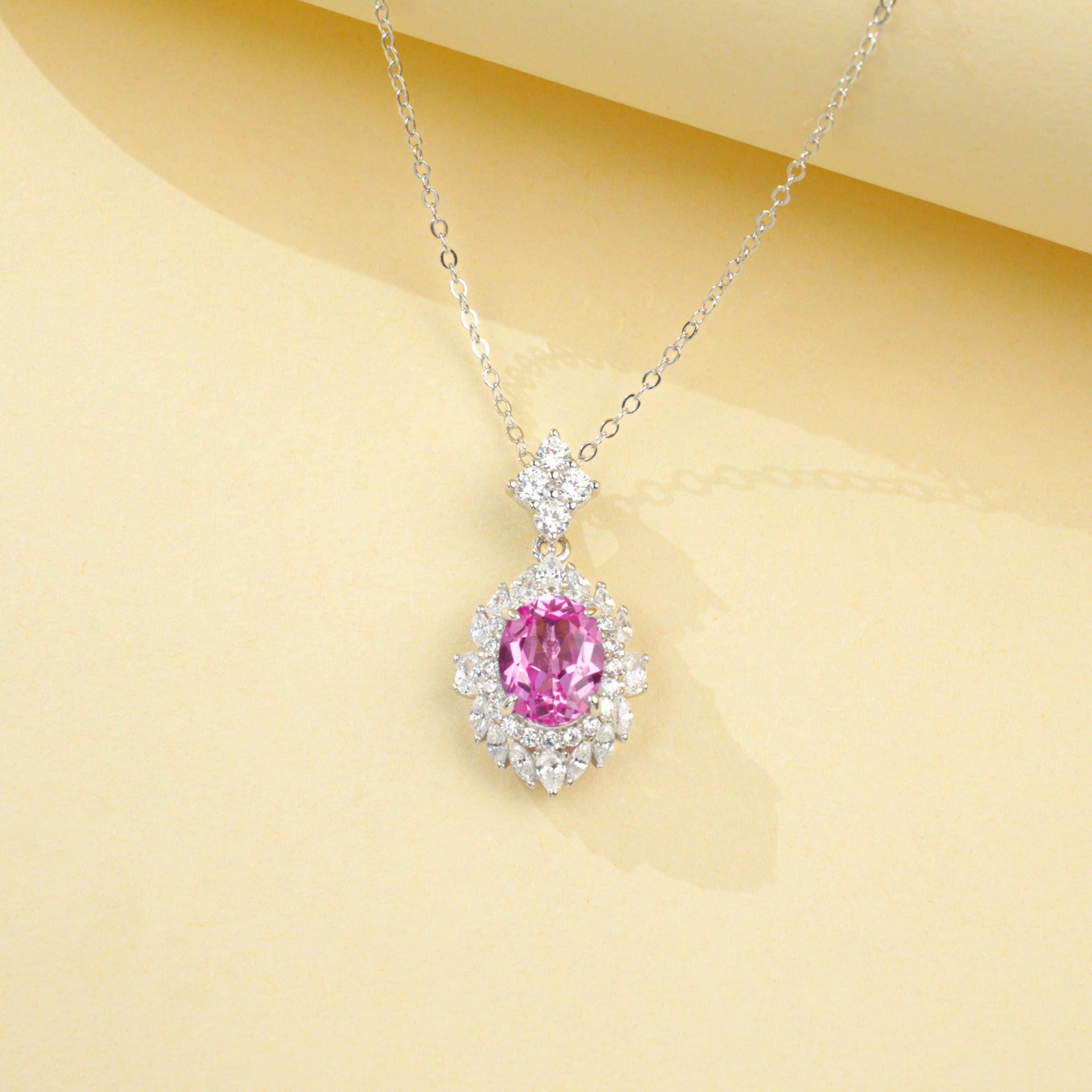 S925 Sterling Silver Lab Padparadscha Choker Necklace, Designer Versatile - Photo 4