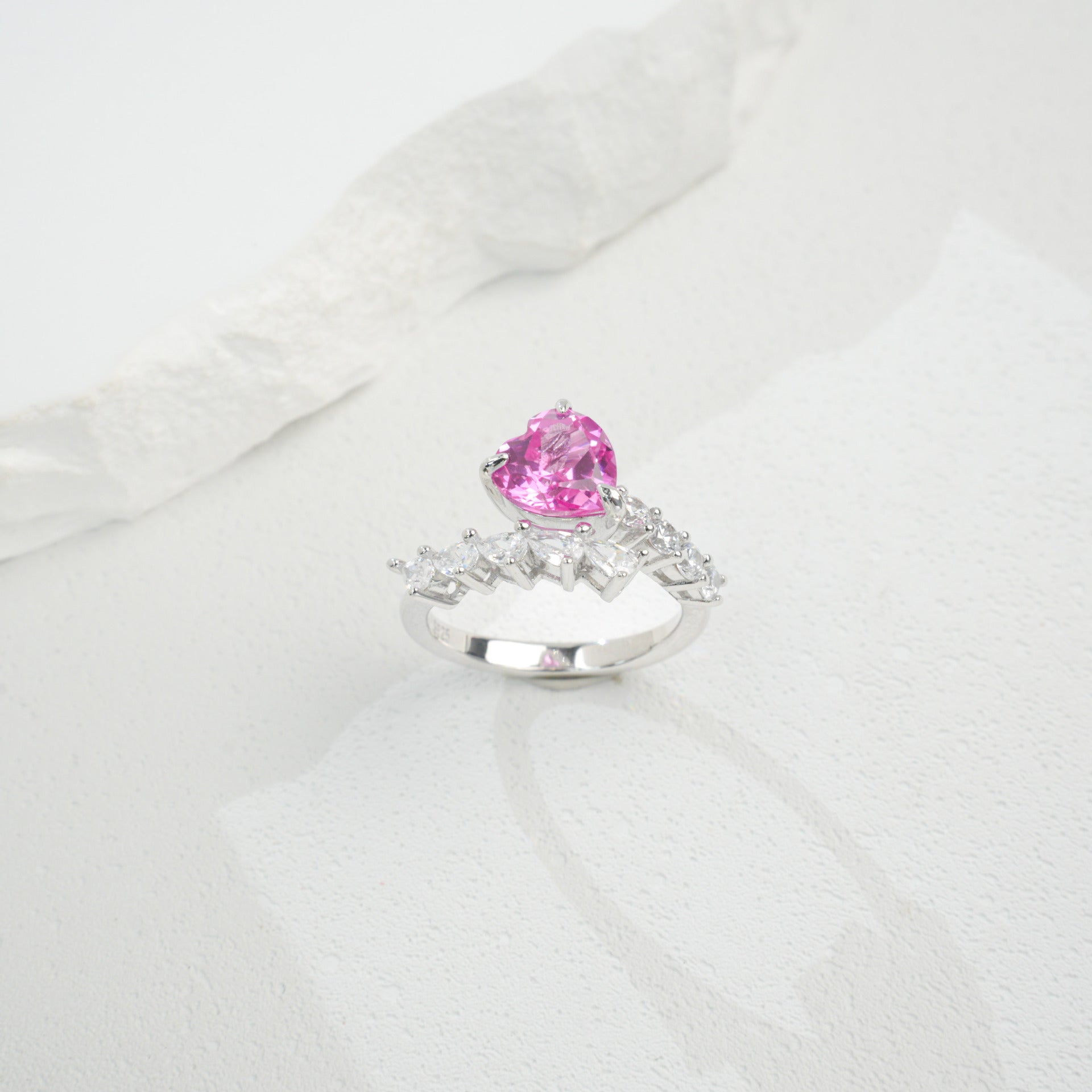 925 Sterling Silver Lab Padparadscha Ring, Vintage Luxurious - Photo 3