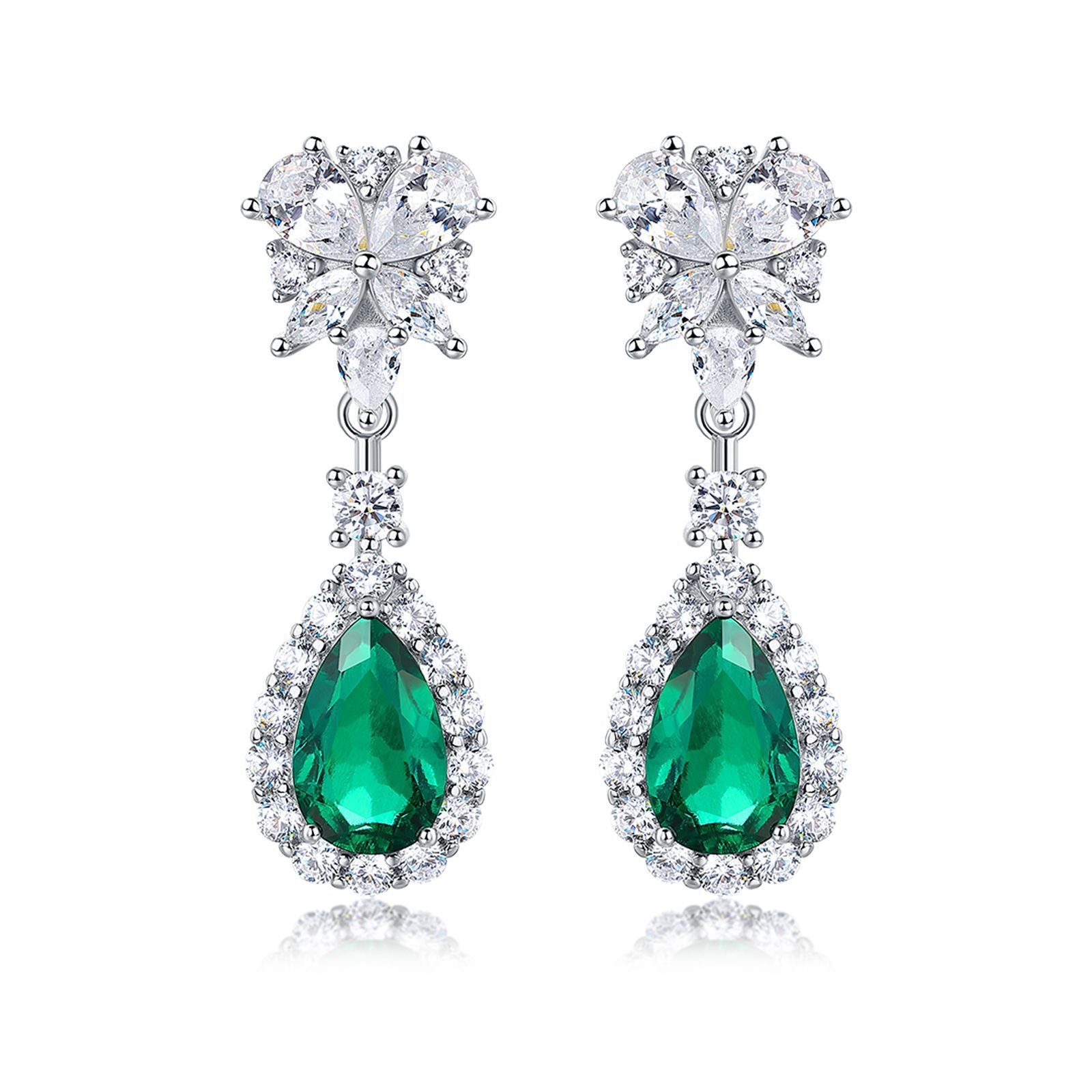 S925 Sterling Silver Lab Emerald Earrings, Elegant Versatile Teardrop - Photo 5