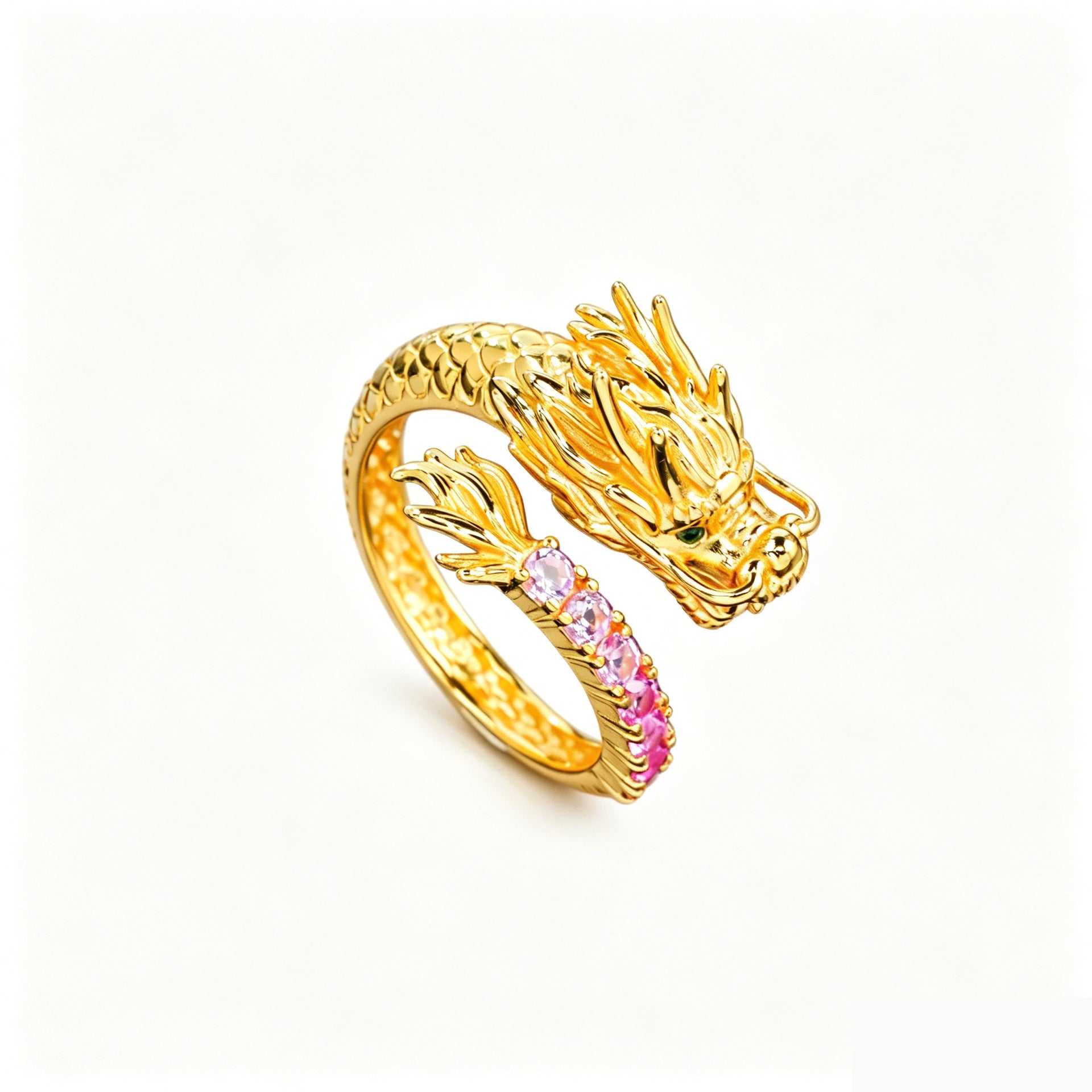 S925 Sterling Silver Gold-Plated Dragon Zodiac Open Ring, Style - Photo 6