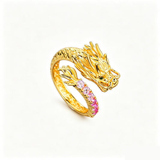 S925 Sterling Silver Gold-Plated Dragon Zodiac Open Ring, Style - Photo 6