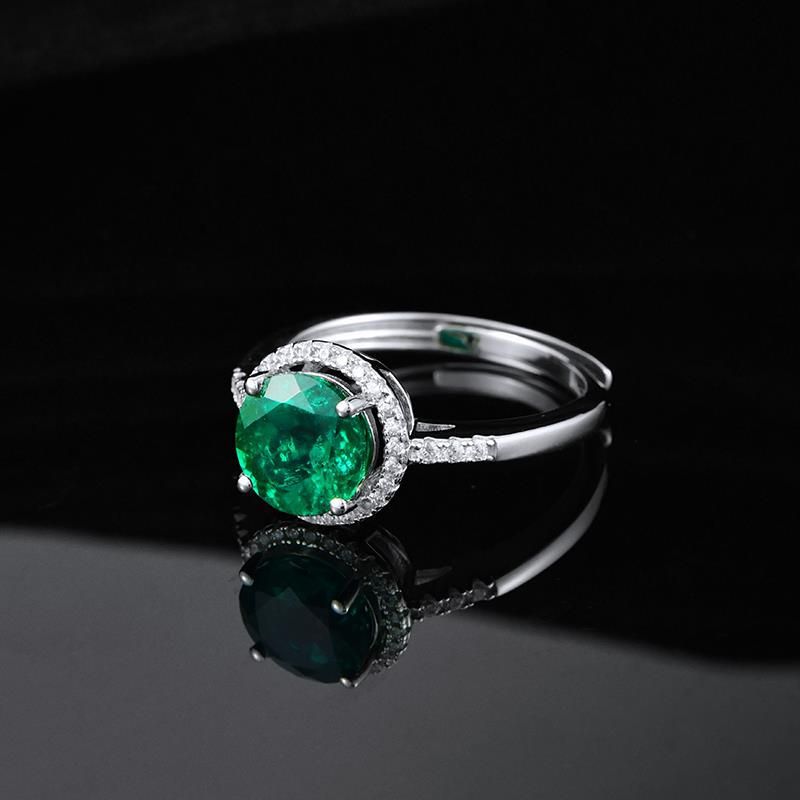 Lab Emerald Ring 925 Silver and Setting, Oval Geometric Classic - Photo 2
