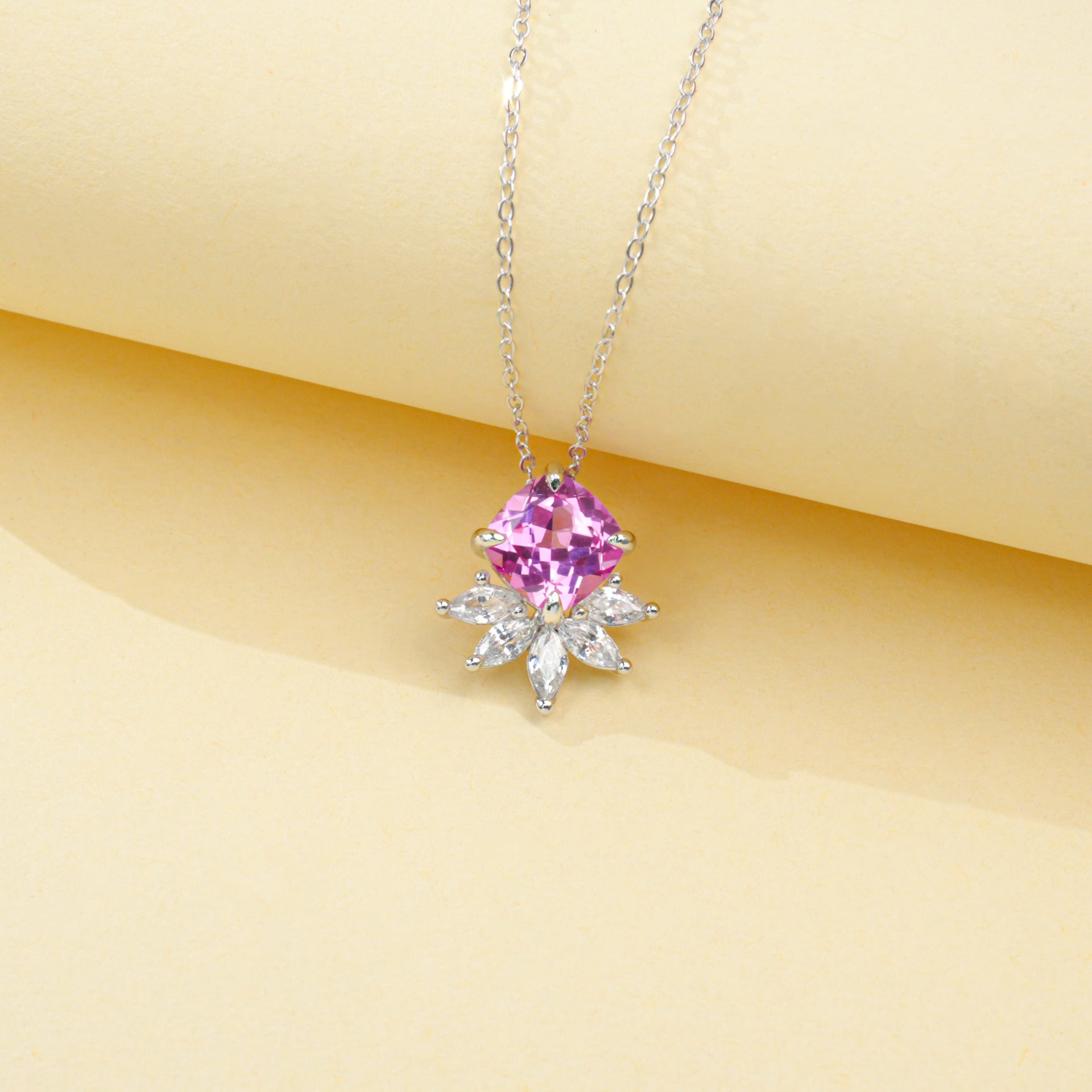925 Sterling Silver Lab Padparadscha Necklace, Versatile Designer Premium - Photo 3