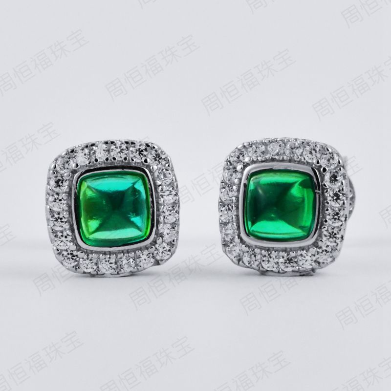 S925 Sterling Silver Lab Emerald Earrings, Premium - Photo 3