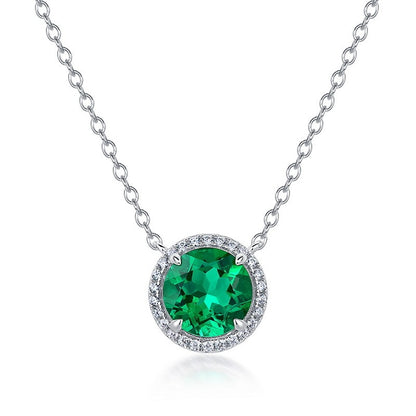 S925 Silver Lab Emerald Necklace Round Premium - Photo 4