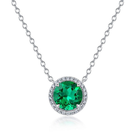 S925 Silver Lab Emerald Necklace Round Premium - Photo 4