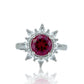 S925 Sterling Silver Lab Ruby Sunflower Open Ring, Versatile Premium - Photo 5