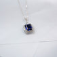 S925 Sterling Silver Lab Royal Blue Square Gemstone Pendant Choker, Premium - Photo 3