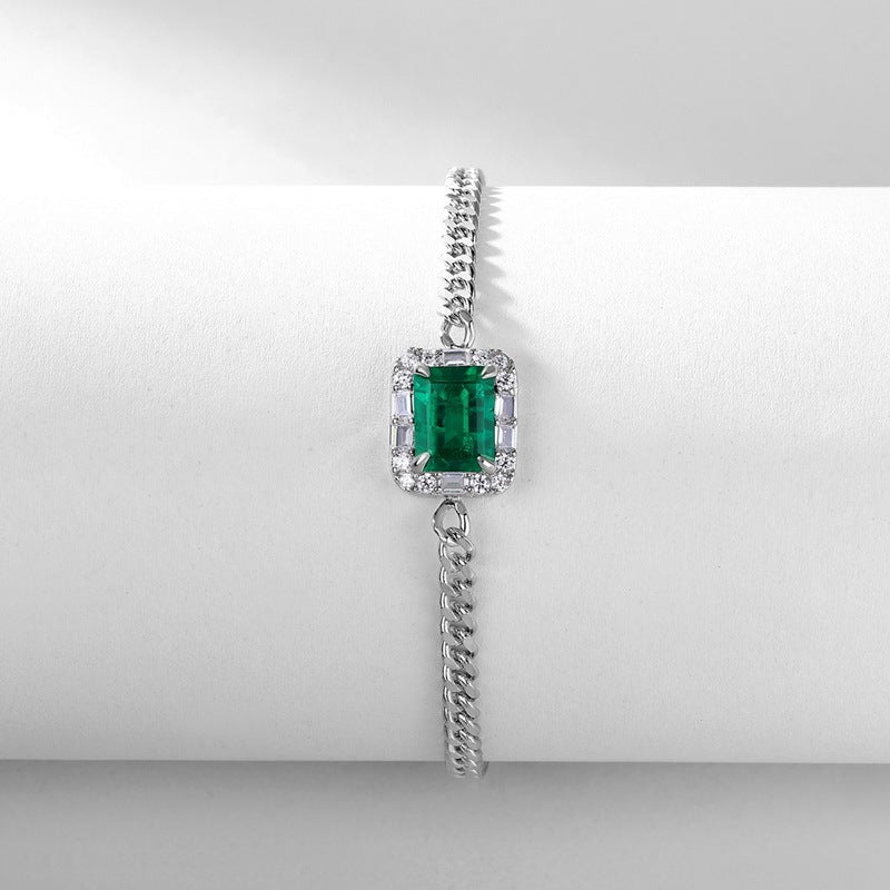 S925 Sterling Silver Lab Emerald Bracelet for Women, Versatile - Photo 2