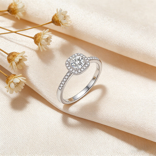 925 Sterling Silver Lab Diamond Square Halo Ring, Engagement Valentine Gift - Photo 4