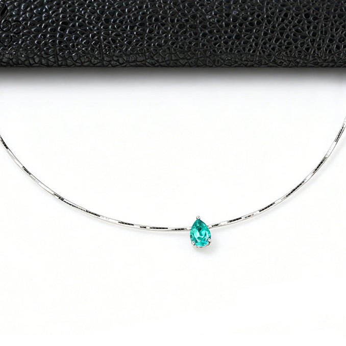 925 Sterling Silver Paraiba Green Garnet Teardrop Snake Chain Choker, Versatile for Women - Photo 1