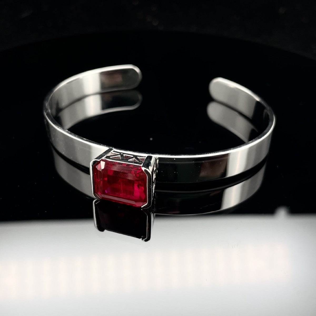 S925 Sterling Silver Lab Ruby Open Bangle for Women, Minimalist Gift - Photo 4