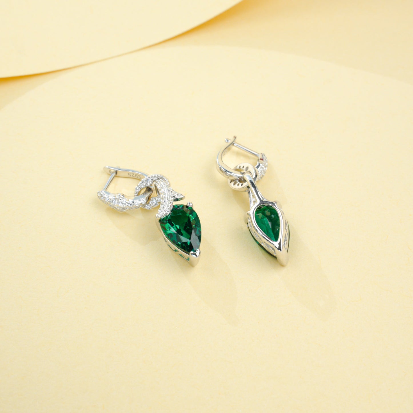 S925 Sterling Silver Lab Emerald Earrings, Versatile Birthday Gift - Photo 4