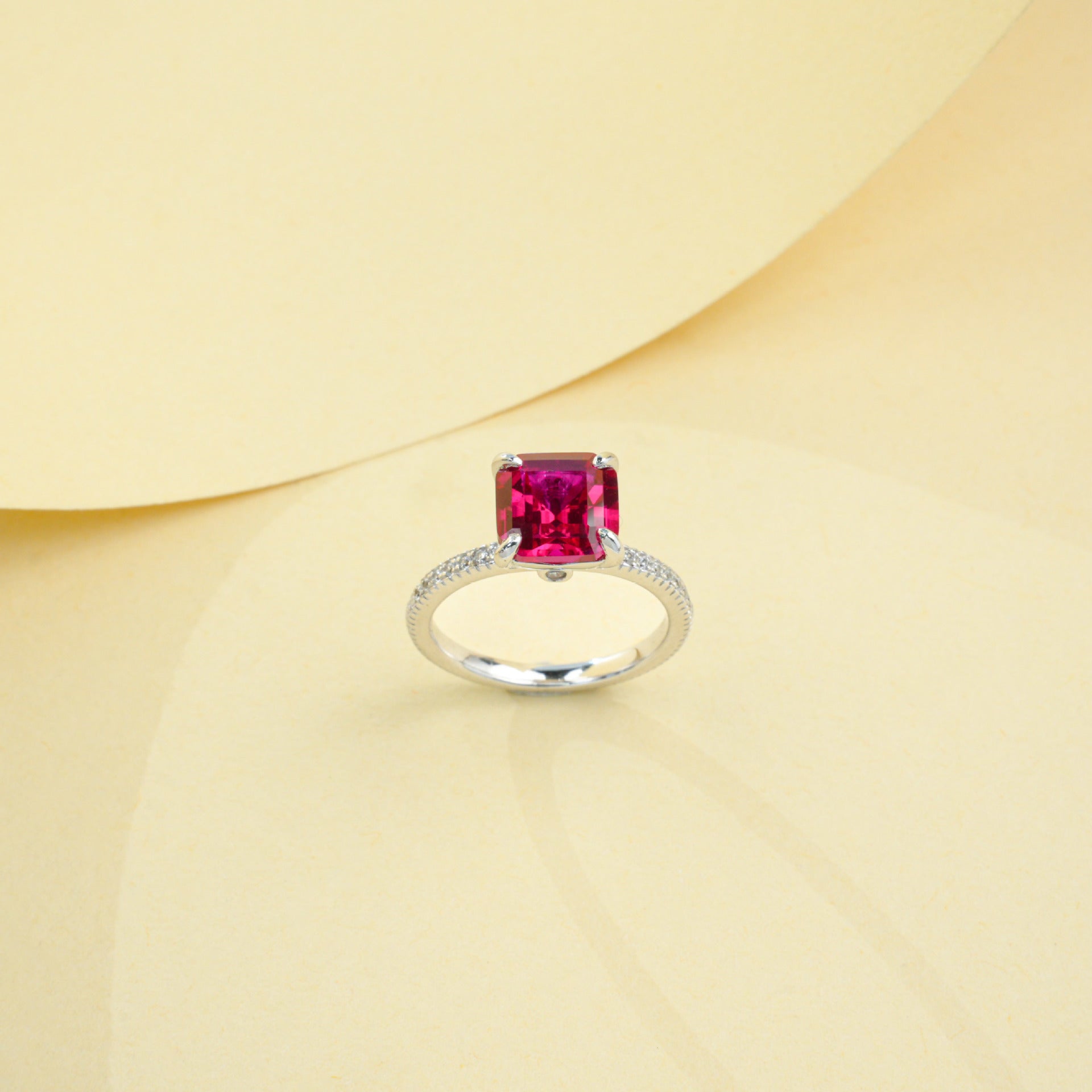 S925 Sterling Silver Lab Ruby Princess-Cut Ring, Birthday Gift for Bestie - Photo 4
