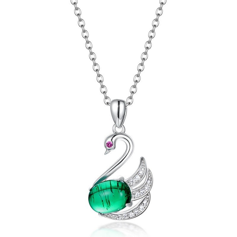 Lab Emerald Cute Swan Pendant, Premium Unique Necklace - Photo 6