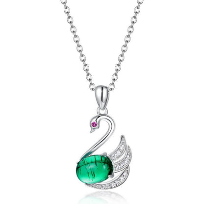 Lab Emerald Cute Swan Pendant, Premium Unique Necklace - Photo 6