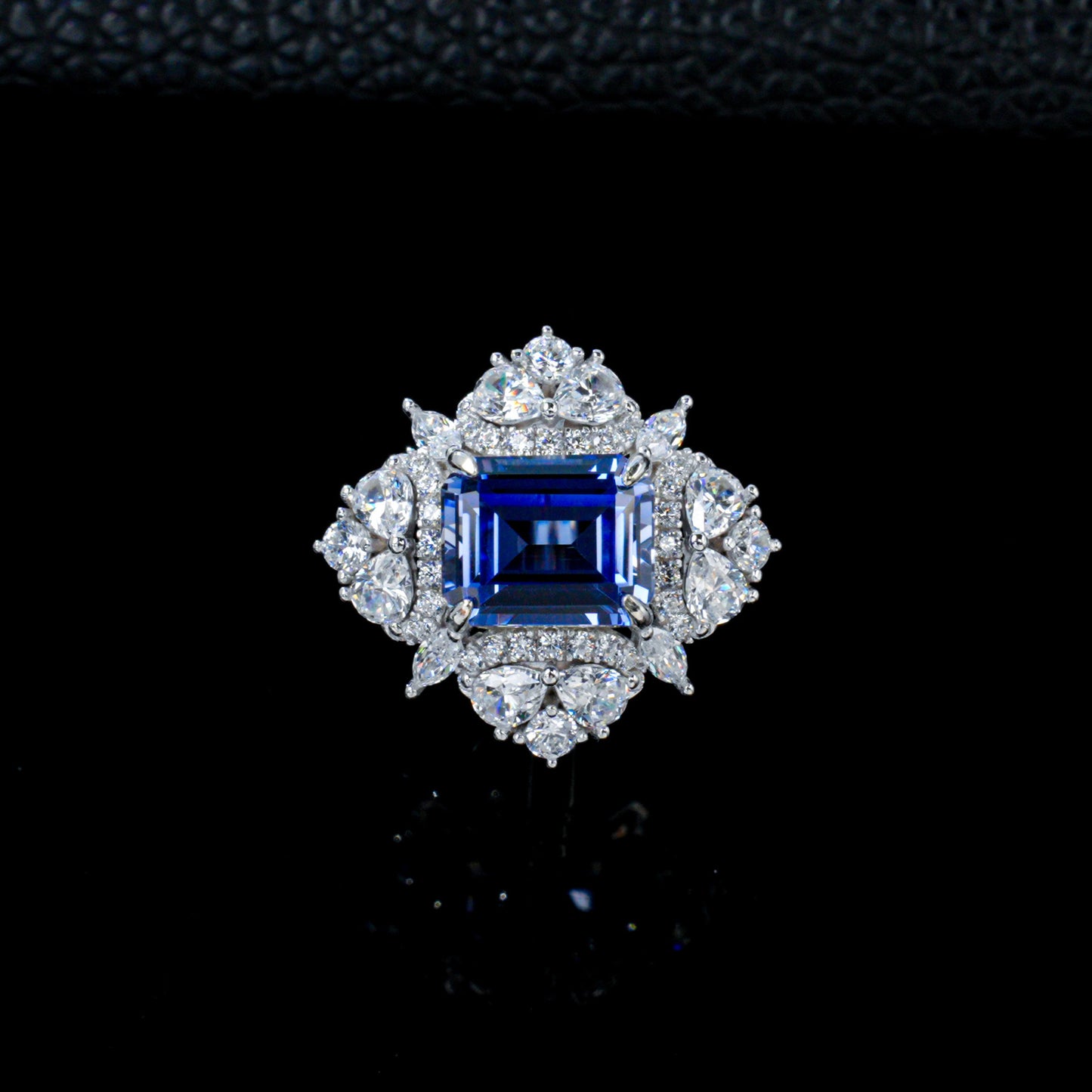 S925 Silver Lab Sapphire Pear Halo Ring, Evening Red Anniversary - Photo 2