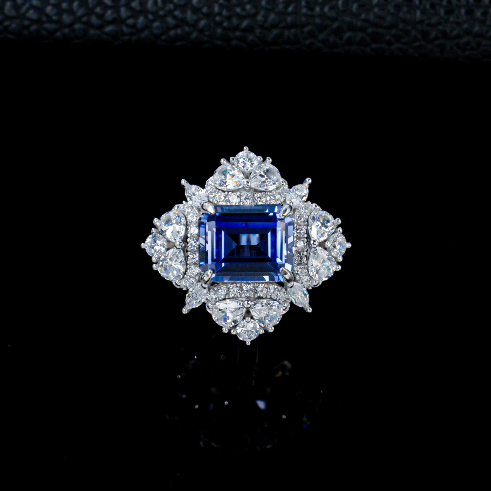 S925 Silver Lab Sapphire Pear Halo Ring, Evening Red Anniversary - Photo 2