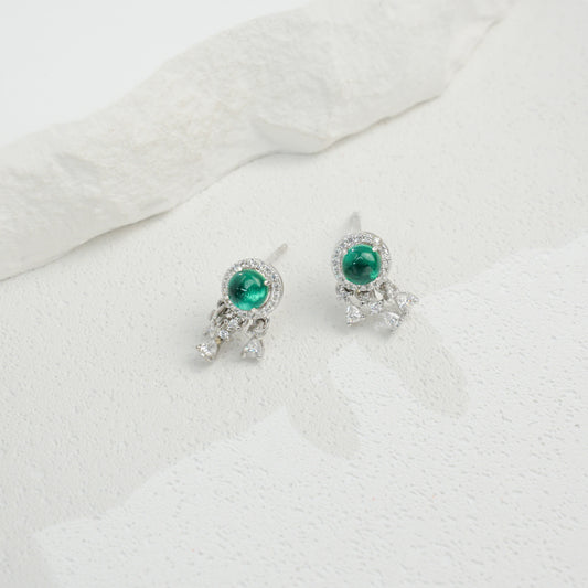 S925 Sterling Silver Lab Emerald Halo Tassel Earrings, Versatile - Photo 3