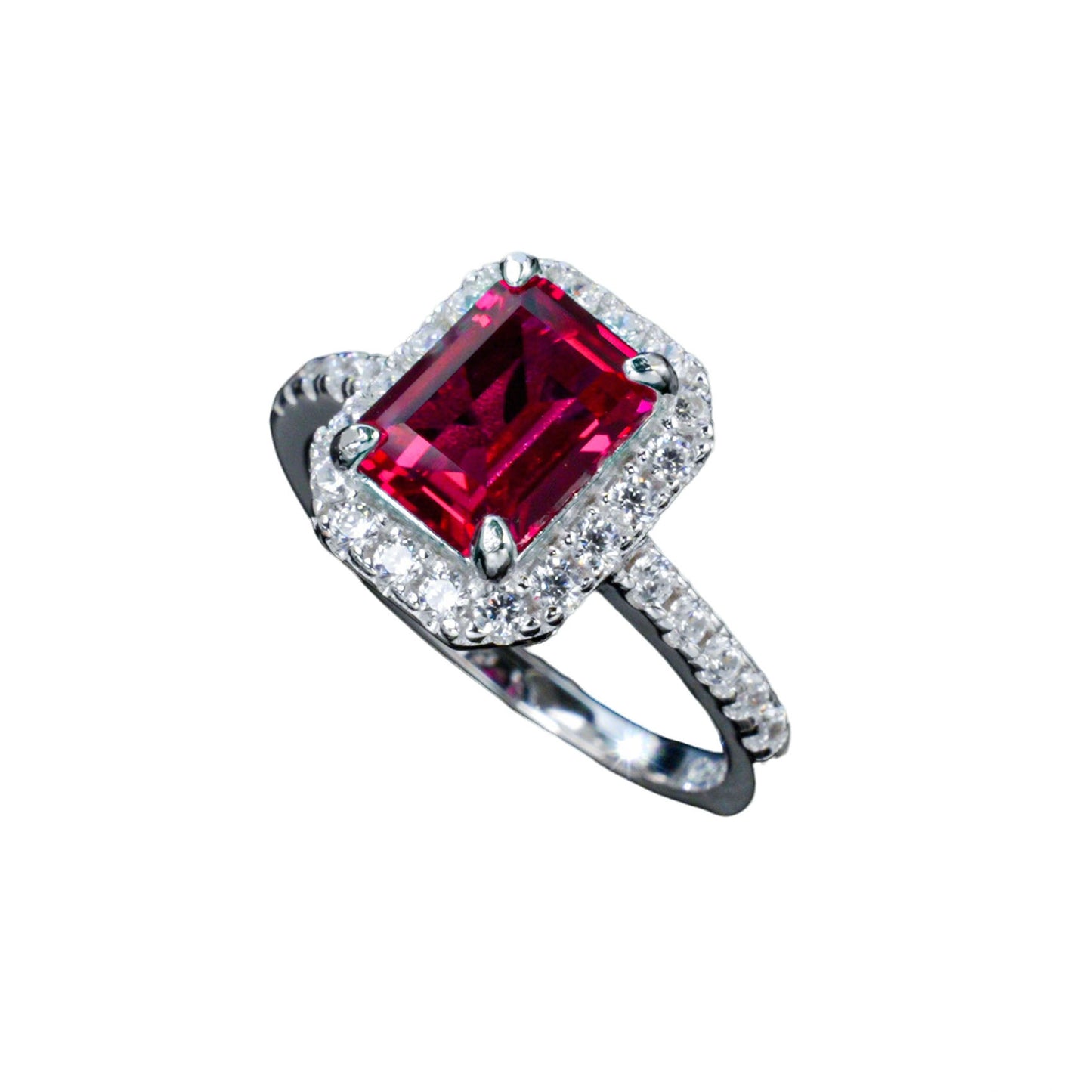 S925 Sterling Silver Lab Ruby Wedding Ring, Premium Vintage - Photo 5
