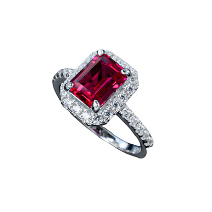 S925 Sterling Silver Lab Ruby Wedding Ring, Premium Vintage - Photo 5