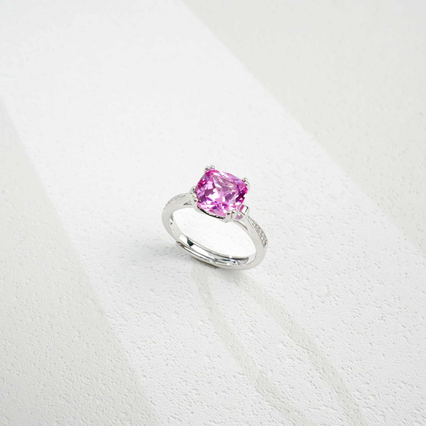 925 Sterling Silver Lab Padparadscha Cushion Pink Diamond Open Ring, Versatile for Women - Photo 3
