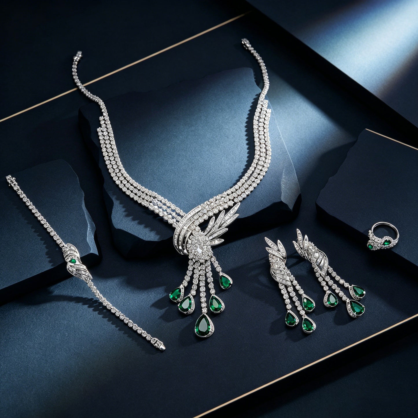 Lab Emerald Set S925, Luxurious Necklace Bracelet - Photo 2