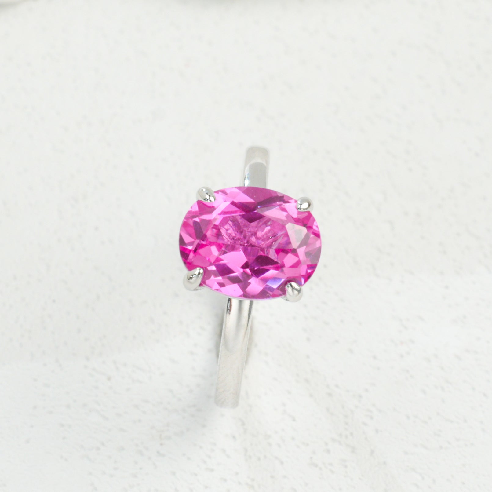 925 Sterling Silver Lab Padparadscha Ring, Minimalist Design Premium - Photo 5