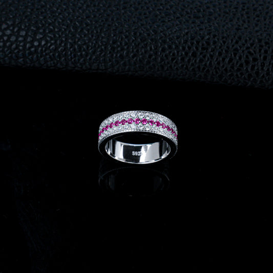 Lab Ruby Eternity Band S925 Silver Wide Full Double-Side Dense-Set, Couple - Photo 3