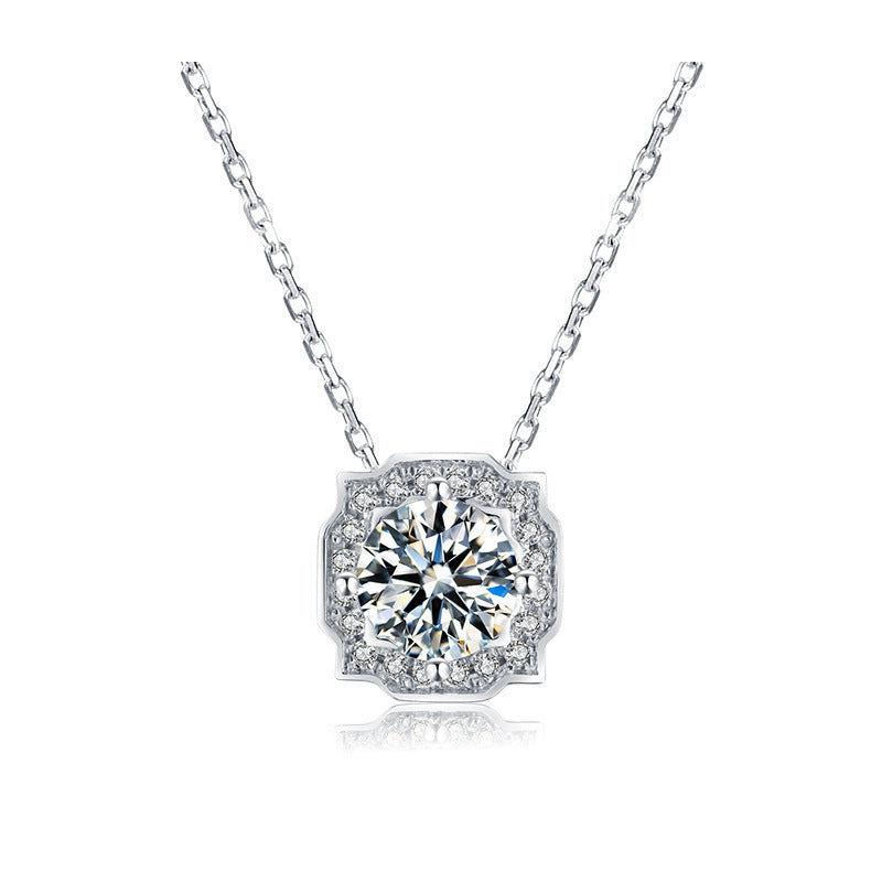 S925 Silver Octagonal Scalloped Halo Pendant Necklace, Versatile Stone Gift - Photo 5