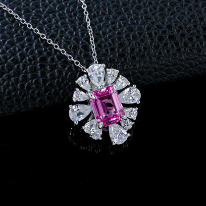 S925 Silver Lab Pink Sapphire Blooming Flower Wrap Necklace, Holiday Simple Bold - Photo 2