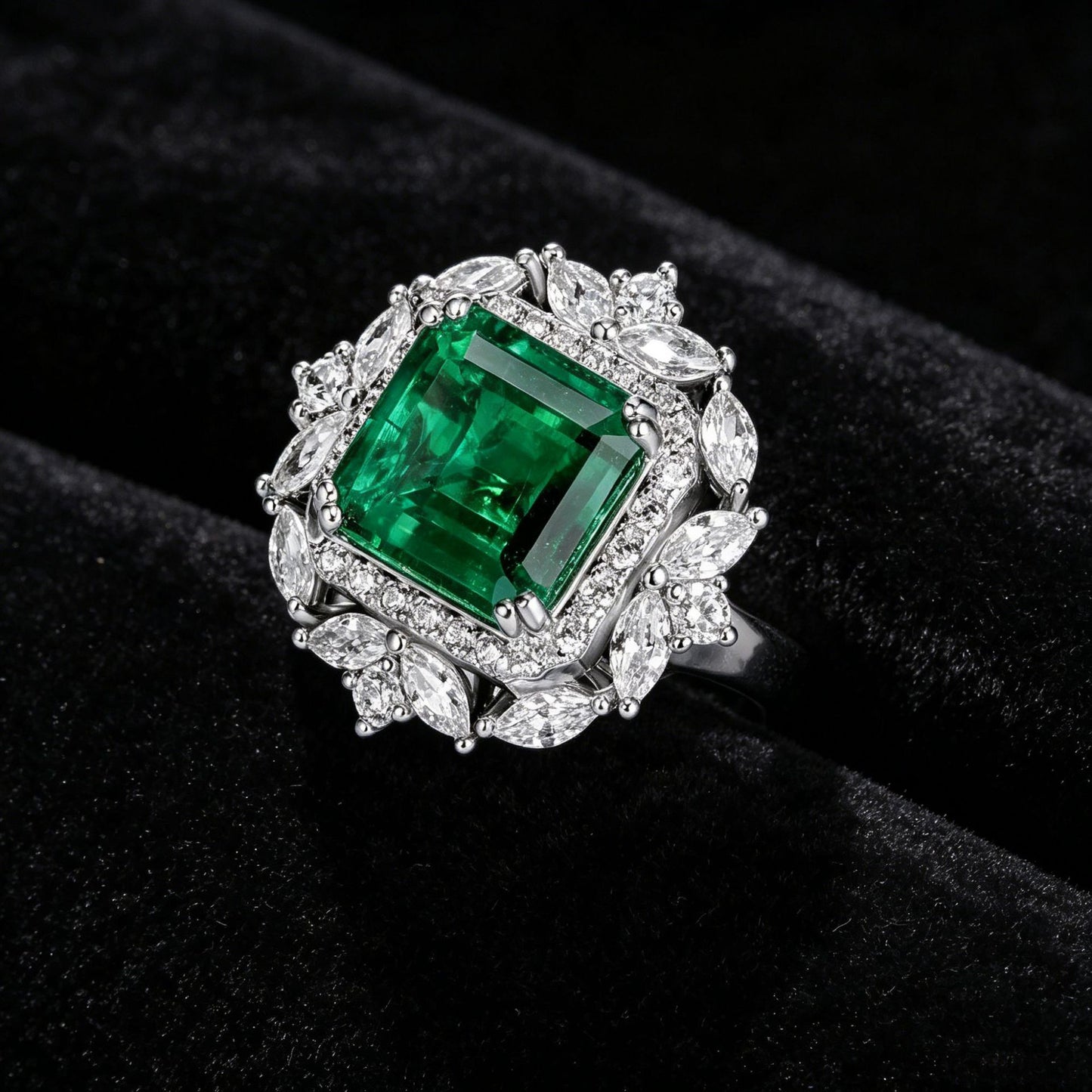 Lab Emerald 2-in-1 Ring 925 Silver, Vintage Style Jewellery - Photo 3