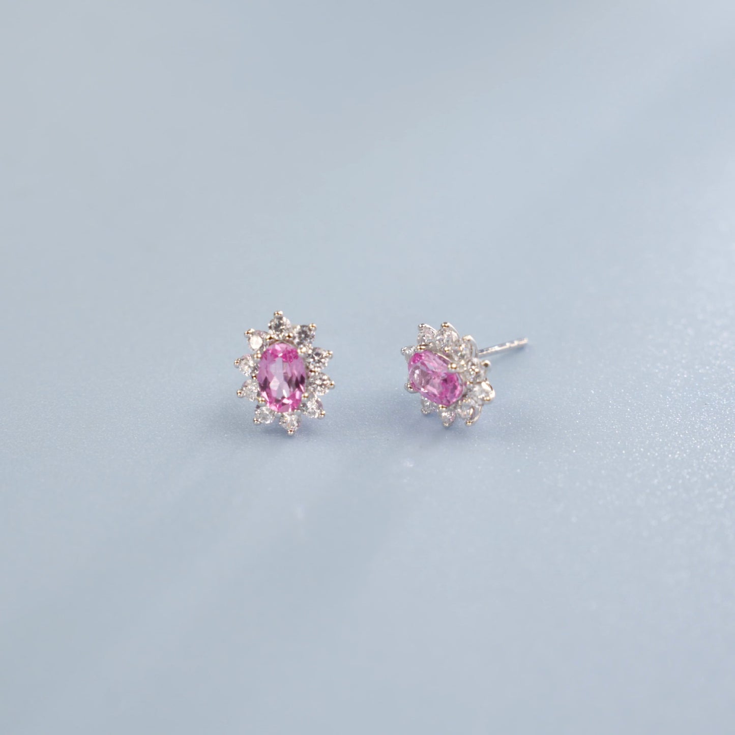 925 Sterling Silver Diana-Style Pink Diamond Sunflower Stud Earrings, Vintage for Women - Photo 4