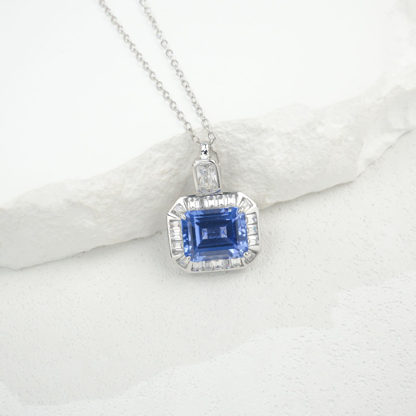 S925 Sterling Silver Cornflower Lab Sapphire Necklace, Premium Vintage Unique - Photo 5