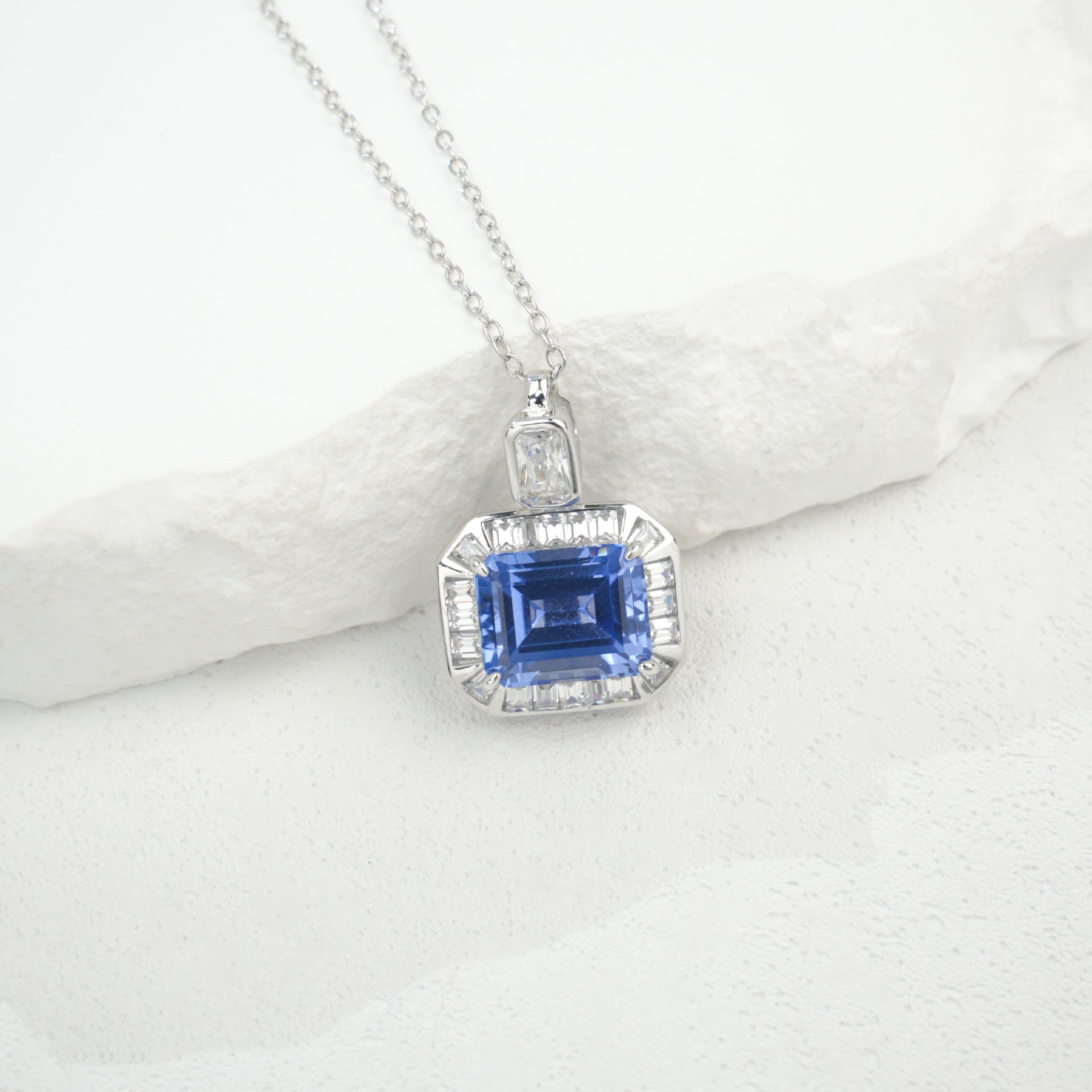 S925 Sterling Silver Cornflower Lab Sapphire Necklace, Premium Vintage Unique - Photo 5